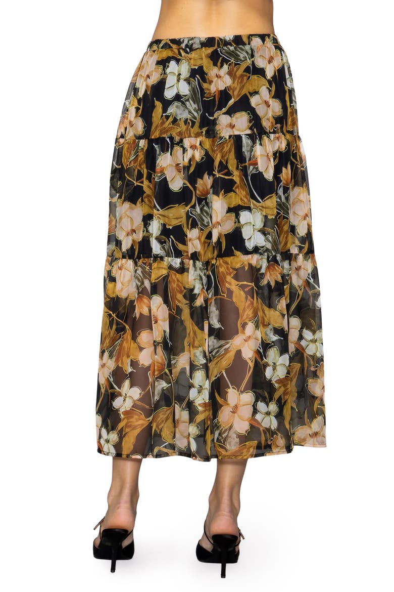 Floral Chiffon Tiered Maxi Skirt, Alternate, color, BLACK MULTI