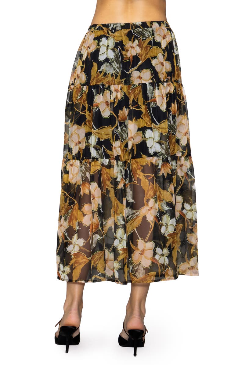 MELLODAY Floral Chiffon Tiered Maxi Skirt, Alternate, color, Black Multi