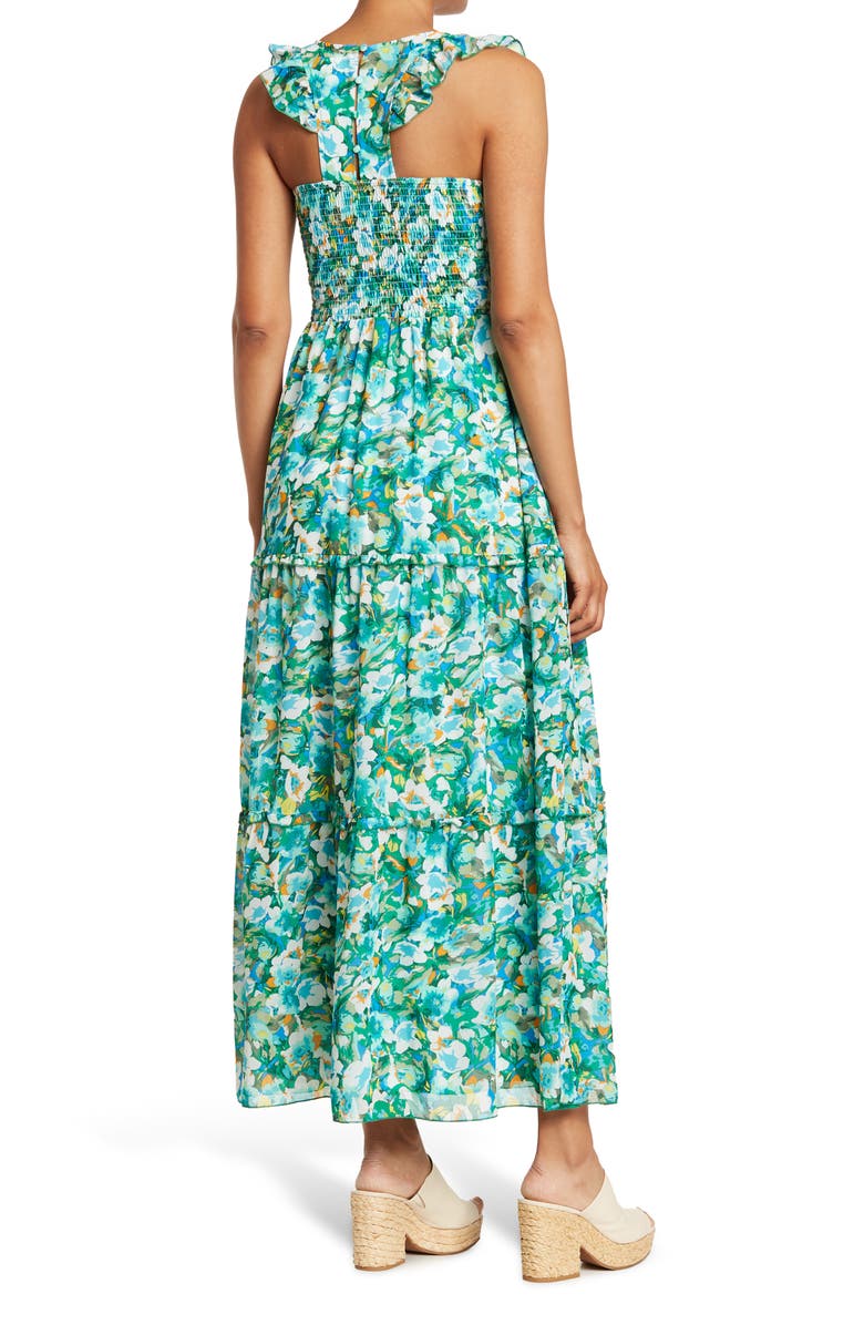 MELLODAY Smocked Floral Print Sleeveless Maxi Dress, Alternate, color, 
