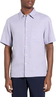 Theory Irving Solid Short Sleeve Linen Button-Up Shirt