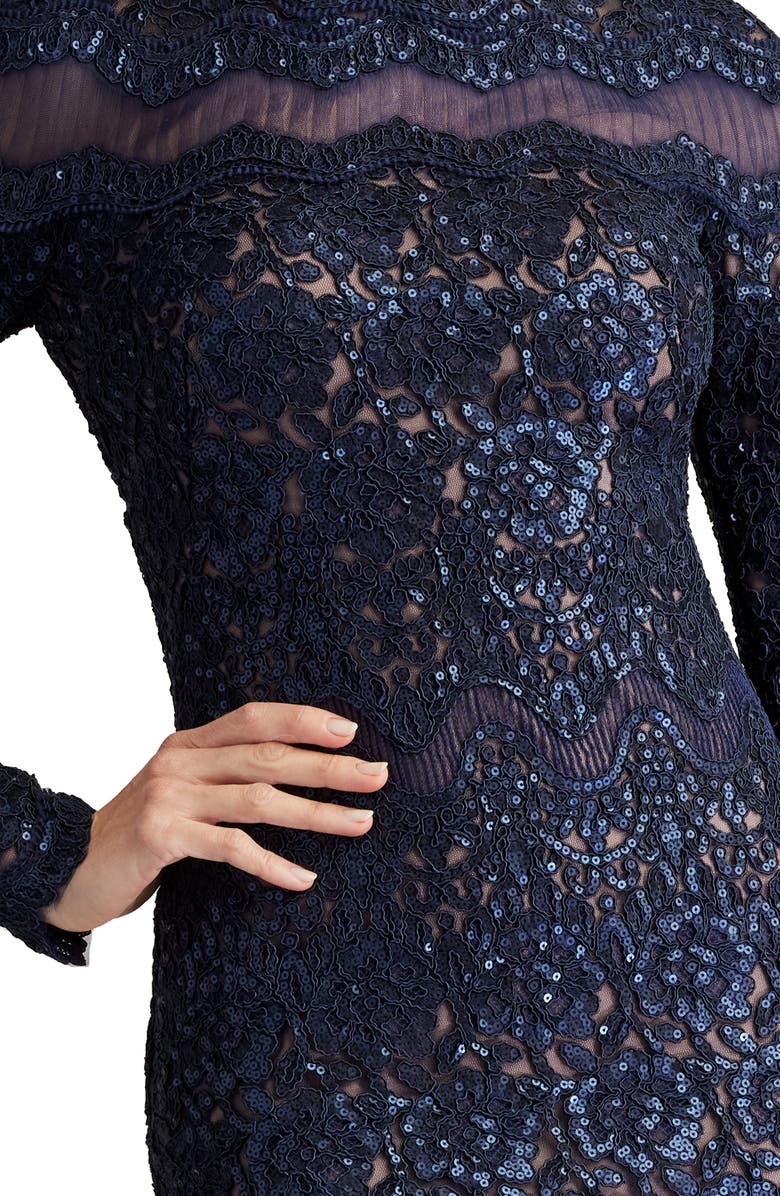 Tadashi Shoji Sequin Corded Lace Long Sleeve Sheath Dress, Alternate, color, 