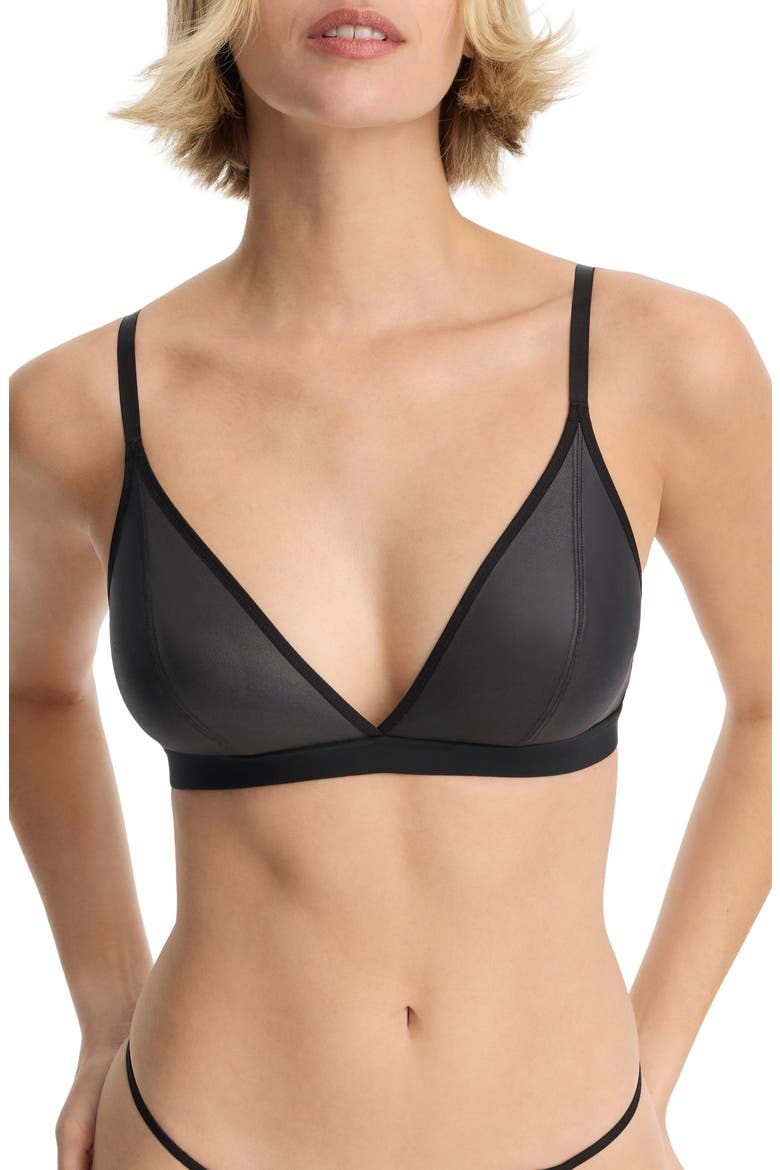 Late Night Faux Leather Triangle Bralette, Alternate, color, Black