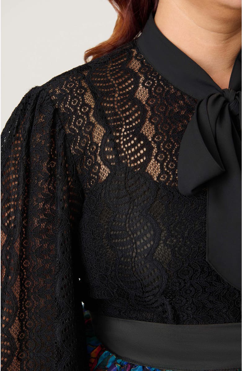 Unique Vintage Plus Size Long Sleeve Neck Tie Gwen Blouse, Alternate, color,