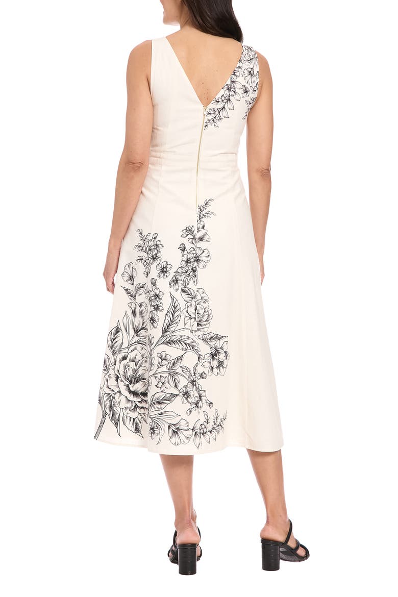 Placement Print Midi Dress, Alternate, color, CREAM/ BLACK