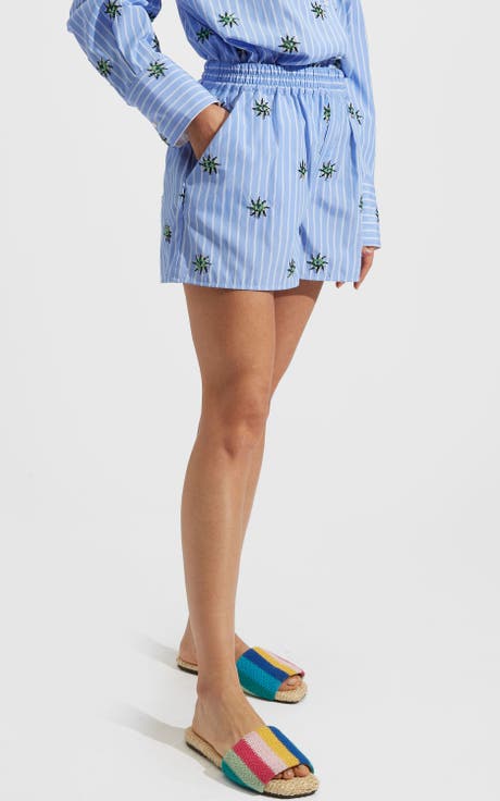 Pull-Up Shorts Third Eye Embroidered Light Blue