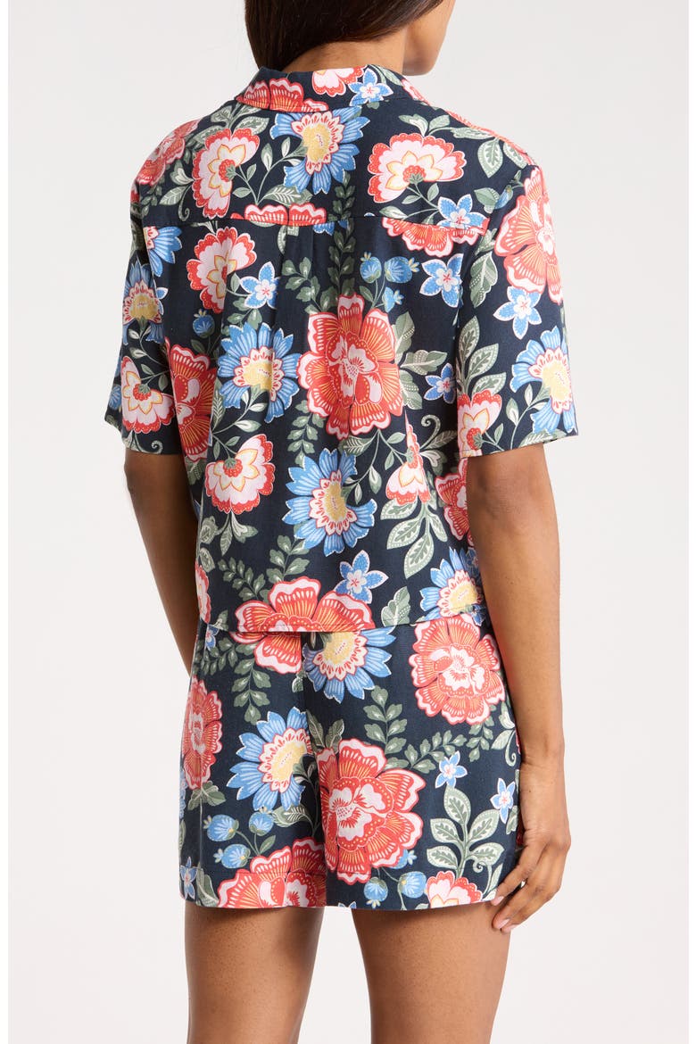 Floral Short Sleeve Crop Button-Up Shirt, Alternate, color, NAVY SUMMER BLOOM