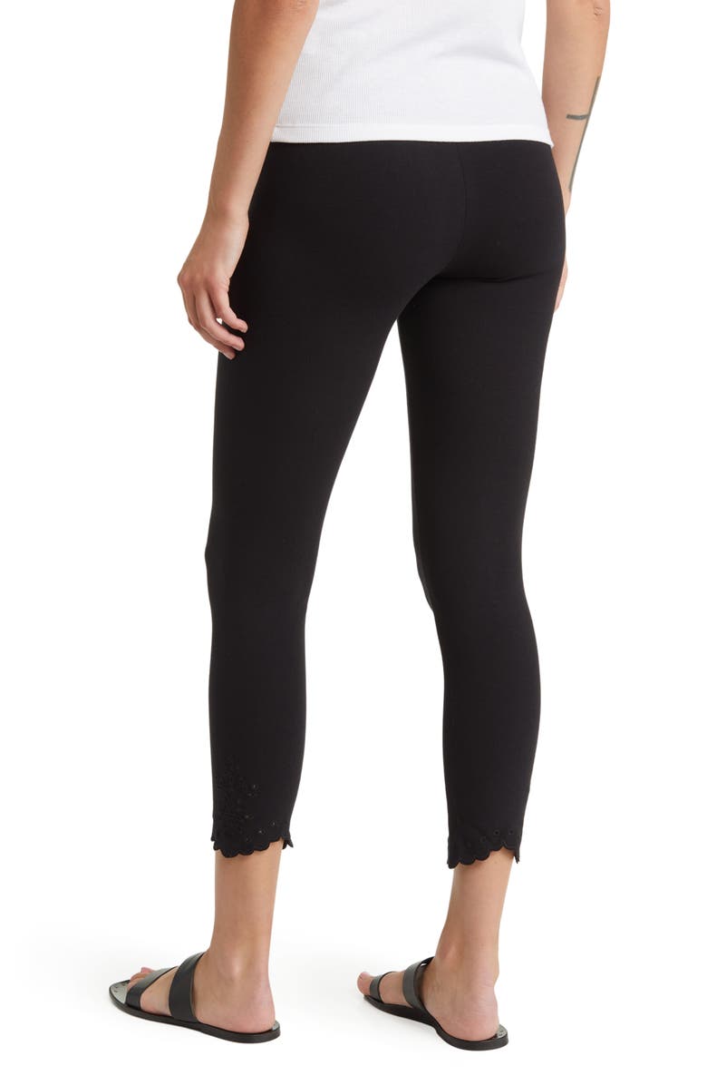 Hue Embroidered Hem Cotton Blend Leggings, Alternate, color,