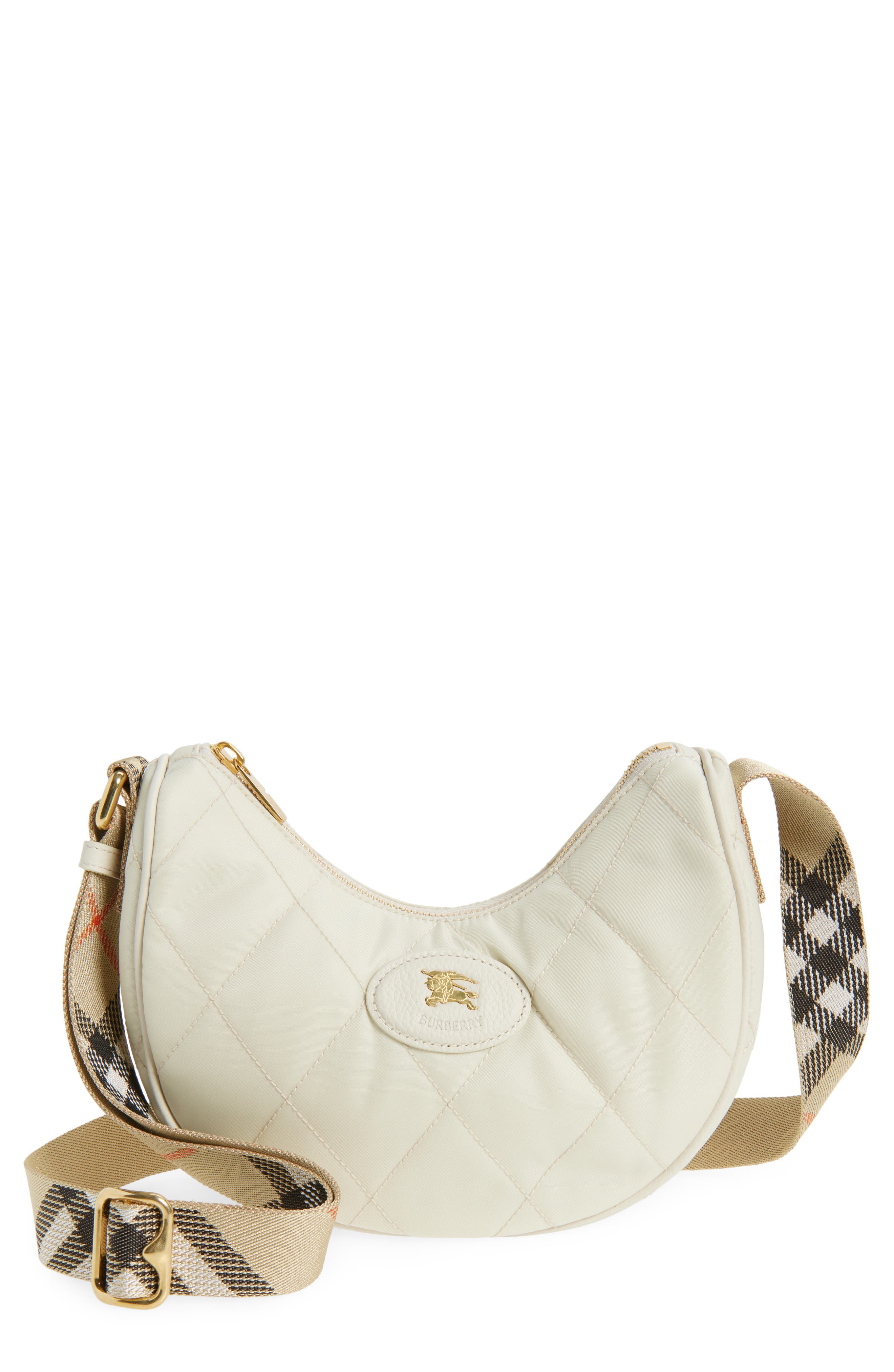 Burberry Horseshoe Quilted Nylon Crossbody Bag, Main, color, Soap