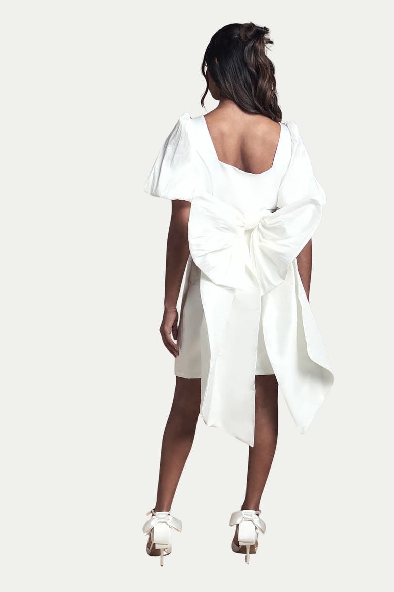 Taffeta Bow Back Mini Dress, Alternate, color, Ivory