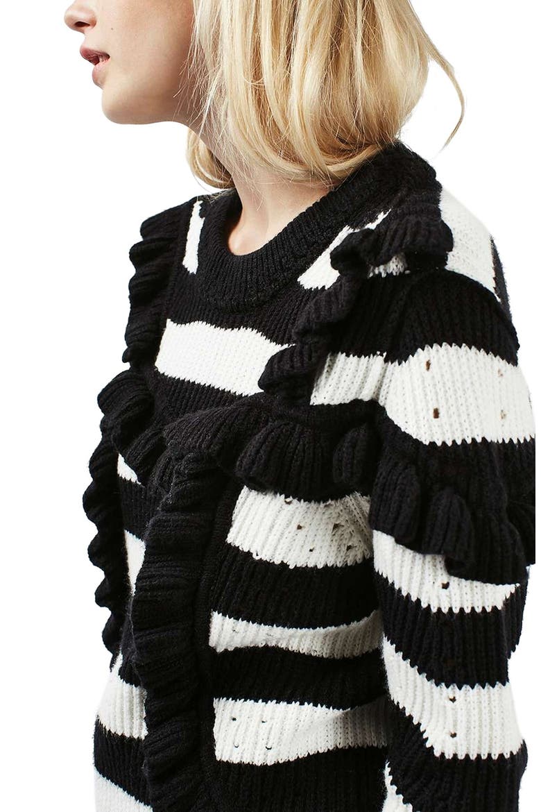 Humbug Stripe Ruffle Sweater, Alternate, color, BLACK MULTI