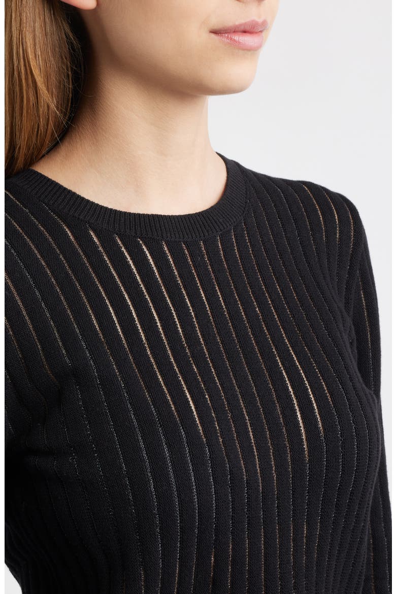 The Sheer Stripe Sweater, Alternate, color, BLACK