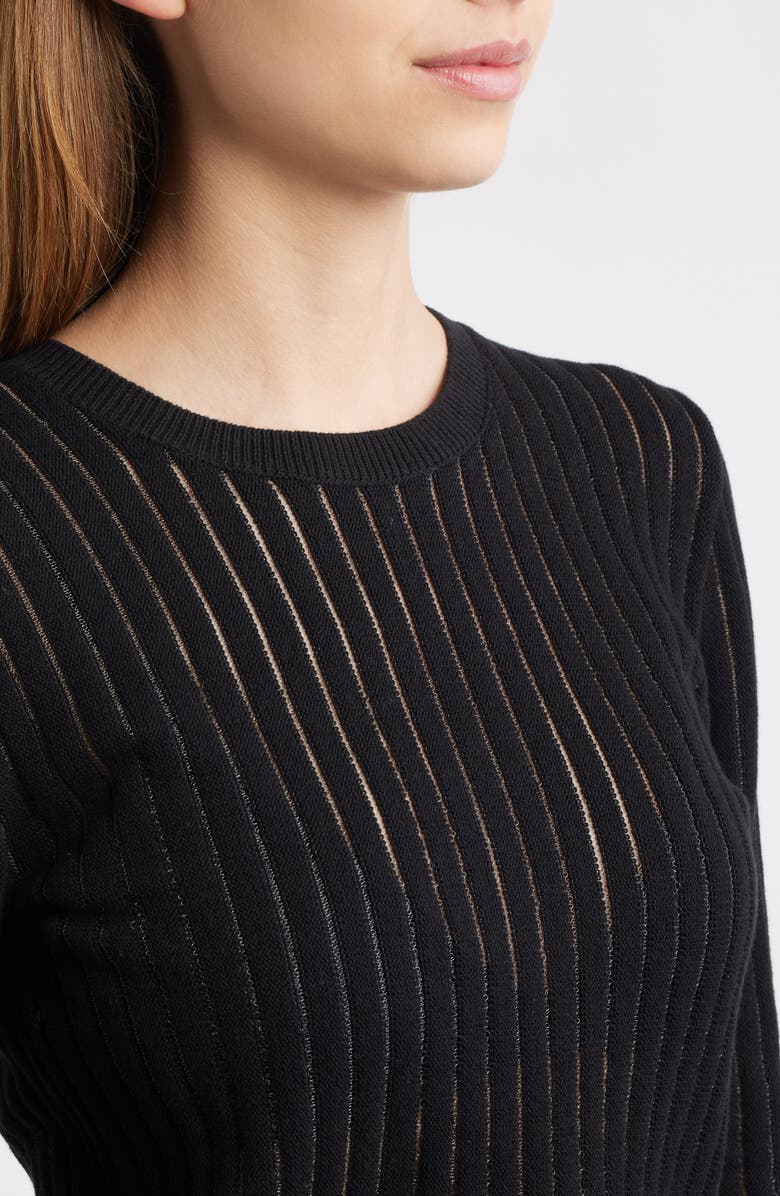 FRAME The Sheer Stripe Sweater, Alternate, color, Black