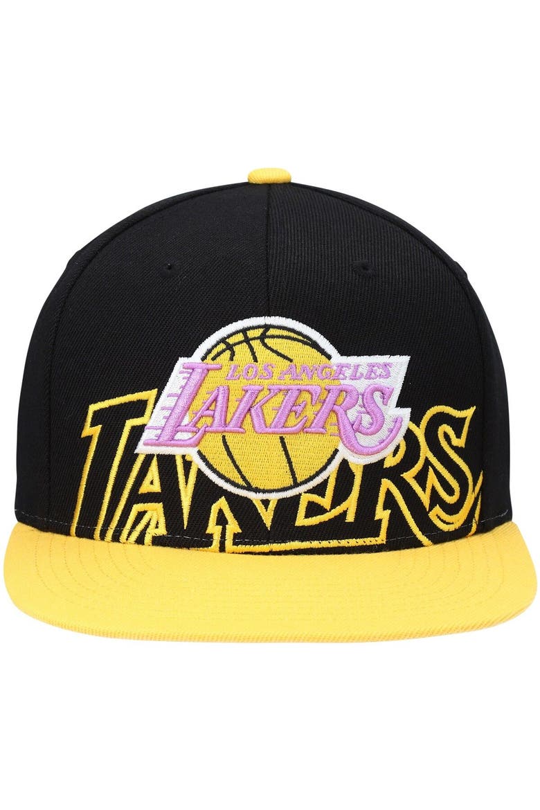Men's Mitchell & Ness Black/Gold Los Angeles Lakers Hardwood Classics Low Big Face Snapback Hat, Alternate, color, Black