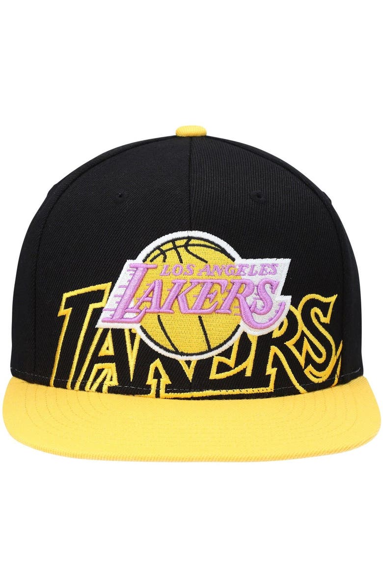 Mitchell & Ness Men's Mitchell & Ness Black/Gold Los Angeles Lakers Hardwood Classics Low Big Face Snapback Hat, Alternate, color,