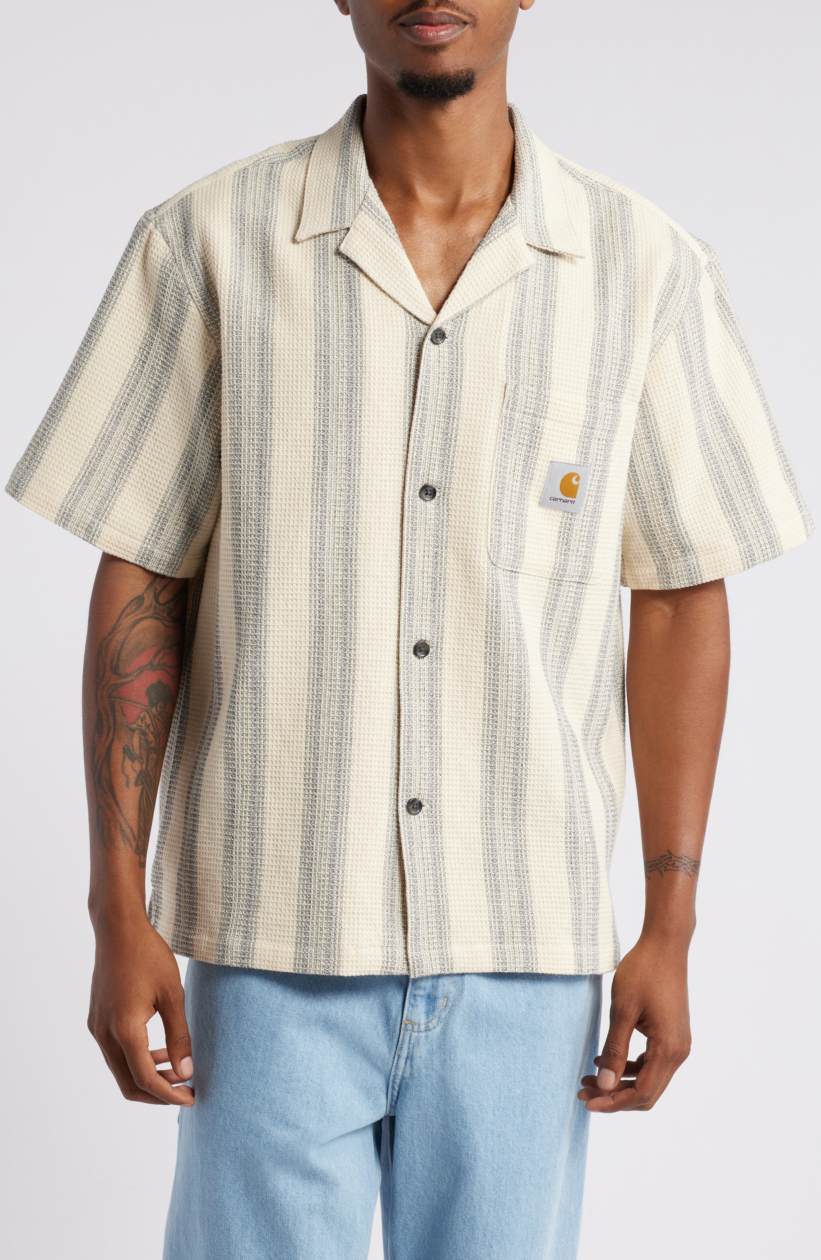 Carhartt Work In Progress Dodson Stripe Short Sleeve Cotton Button-Up Shirt