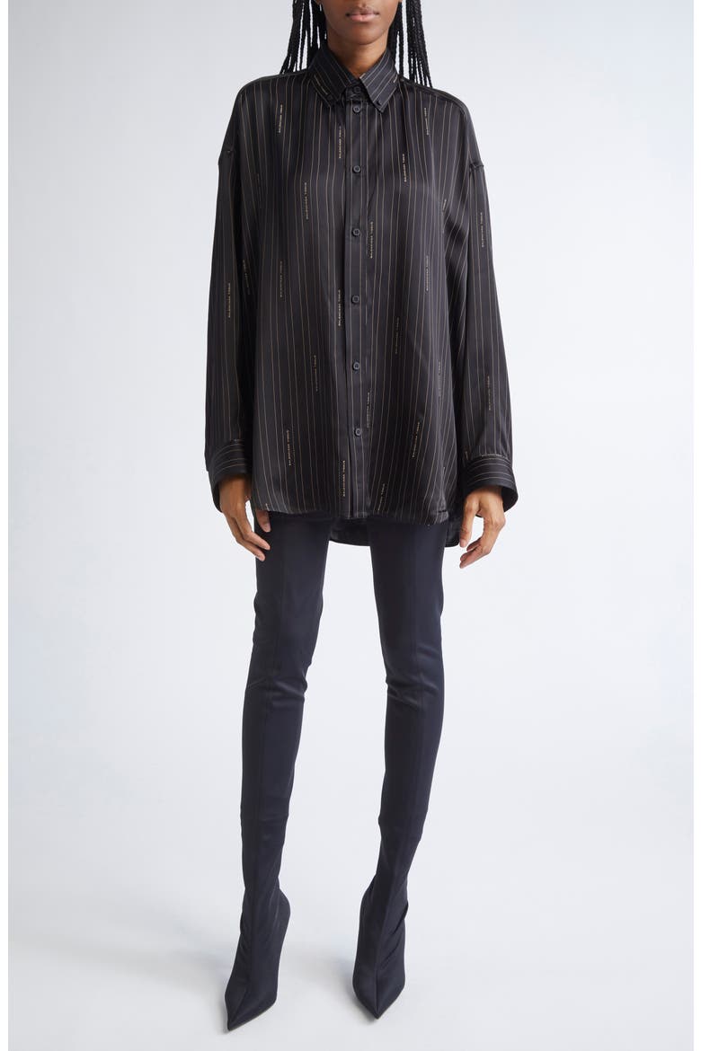 Logo Stripe Cocoon Button-Down Shirt, Alternate, color, 1264 BLACK/ CAMEL