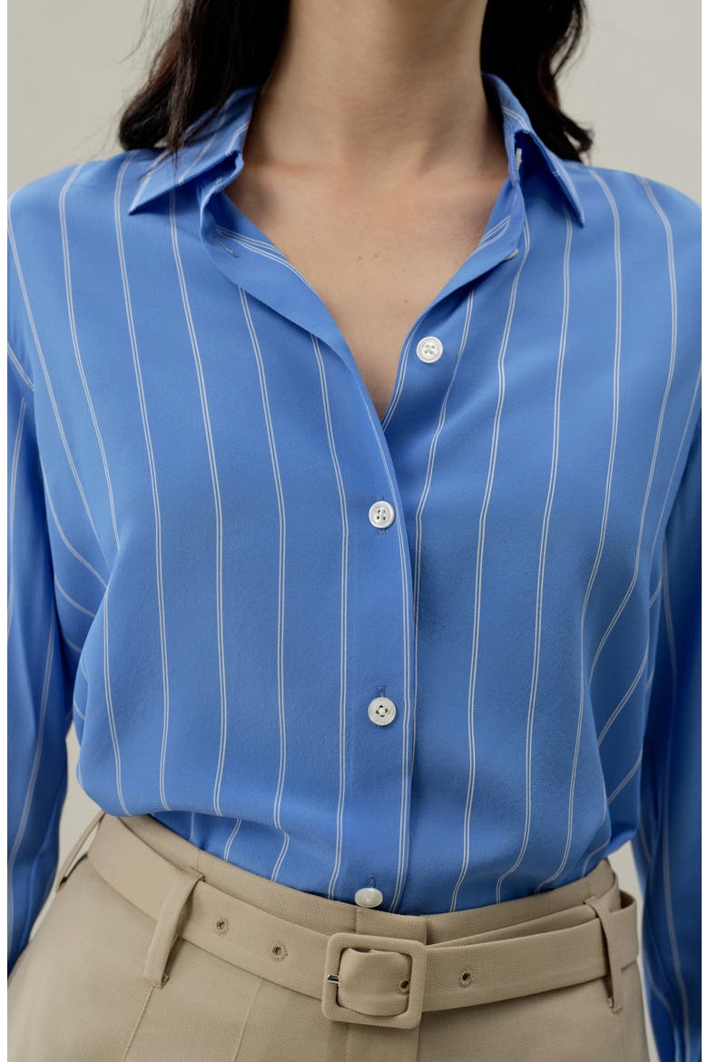 Women's Amalfi Striped Long Sleeves Silk Shirt, Alternate, color, Amalfi Stripe