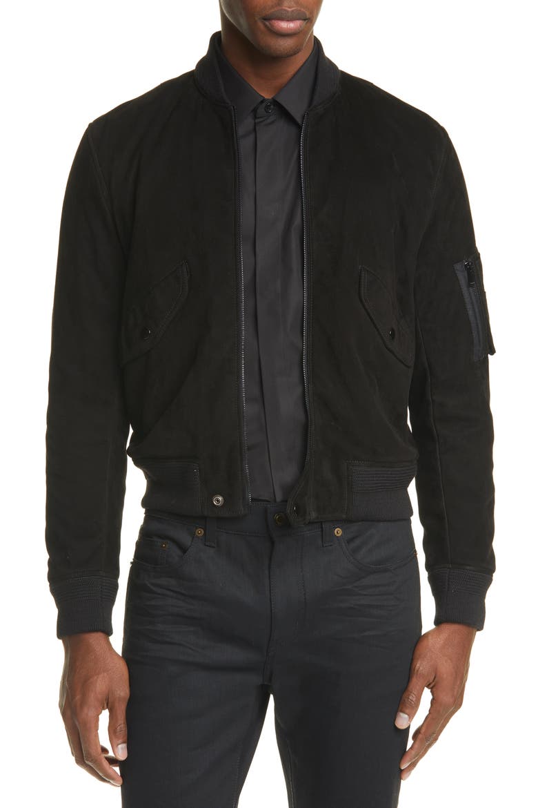 Suede Bomber Jacket, Main, color, BLACK