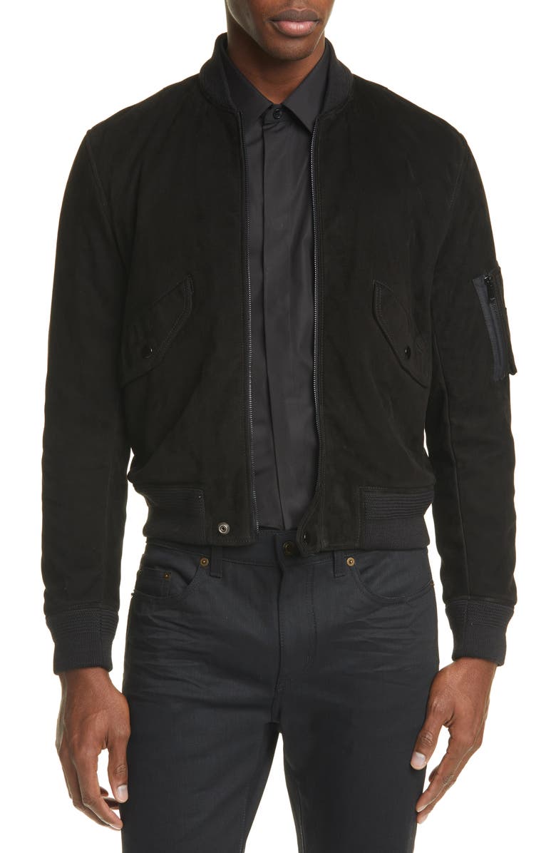 Saint Laurent Suede Bomber Jacket, Main, color,