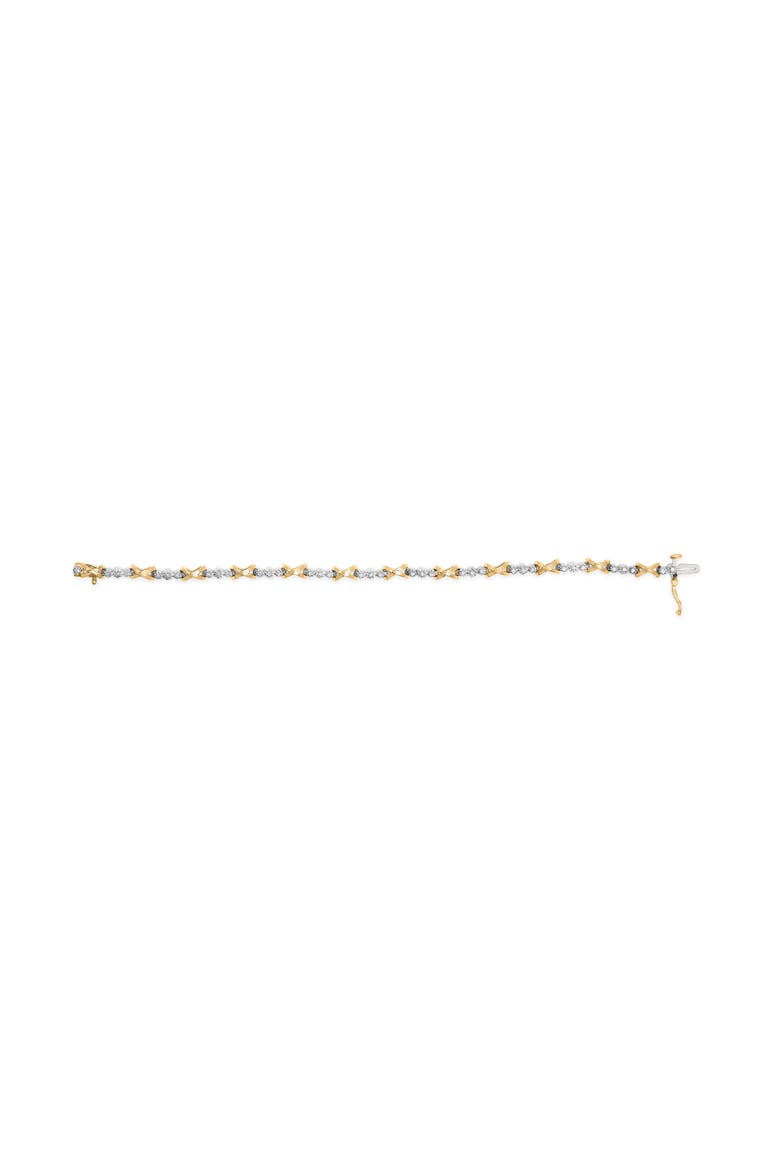 10K Two-Tone Gold 1/2 Cttw Diamond Alternating 3 Stone and X-Link Bracelet, Alternate, color, Yellow