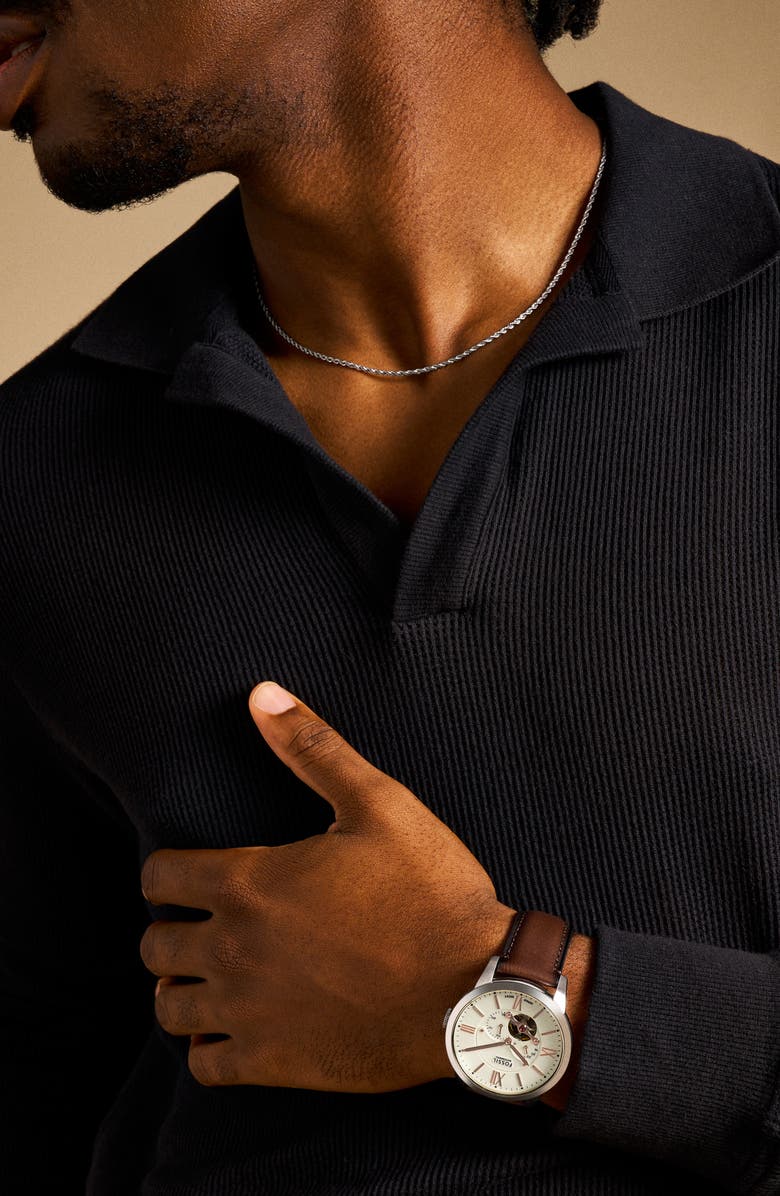 Fossil Townsman Automatic Leather Strap Watch, 44mm, Alternate, color,