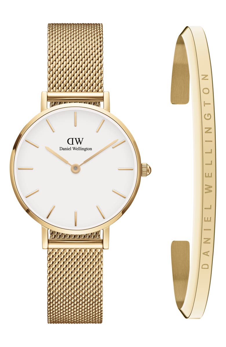 Daniel Wellington Petite Evergold Mesh Strap Watch, 28mm & Bracelet Set, Main, color,