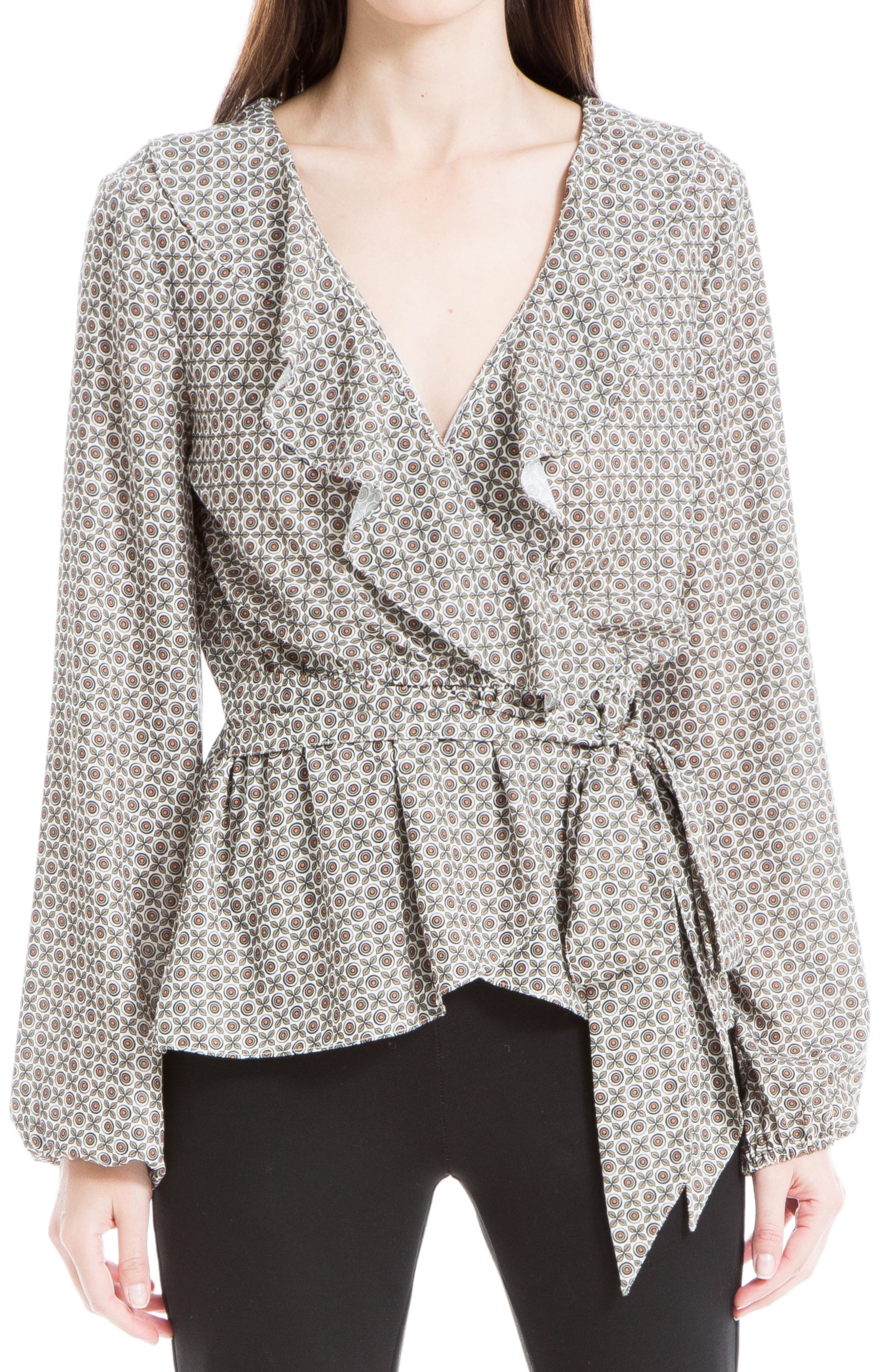 MAX STUDIO Medallion Print Ruffle Blouse (Women) | Nordstromrack