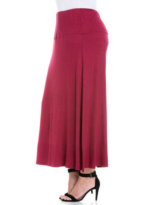 24seven Comfort Apparel Plus Size Comfortable Fit Elastic Waist Maxi Skirt In Burgundy