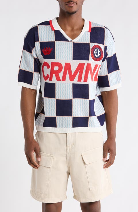 Checkerboard Embroidered Jacquard Knit Polo