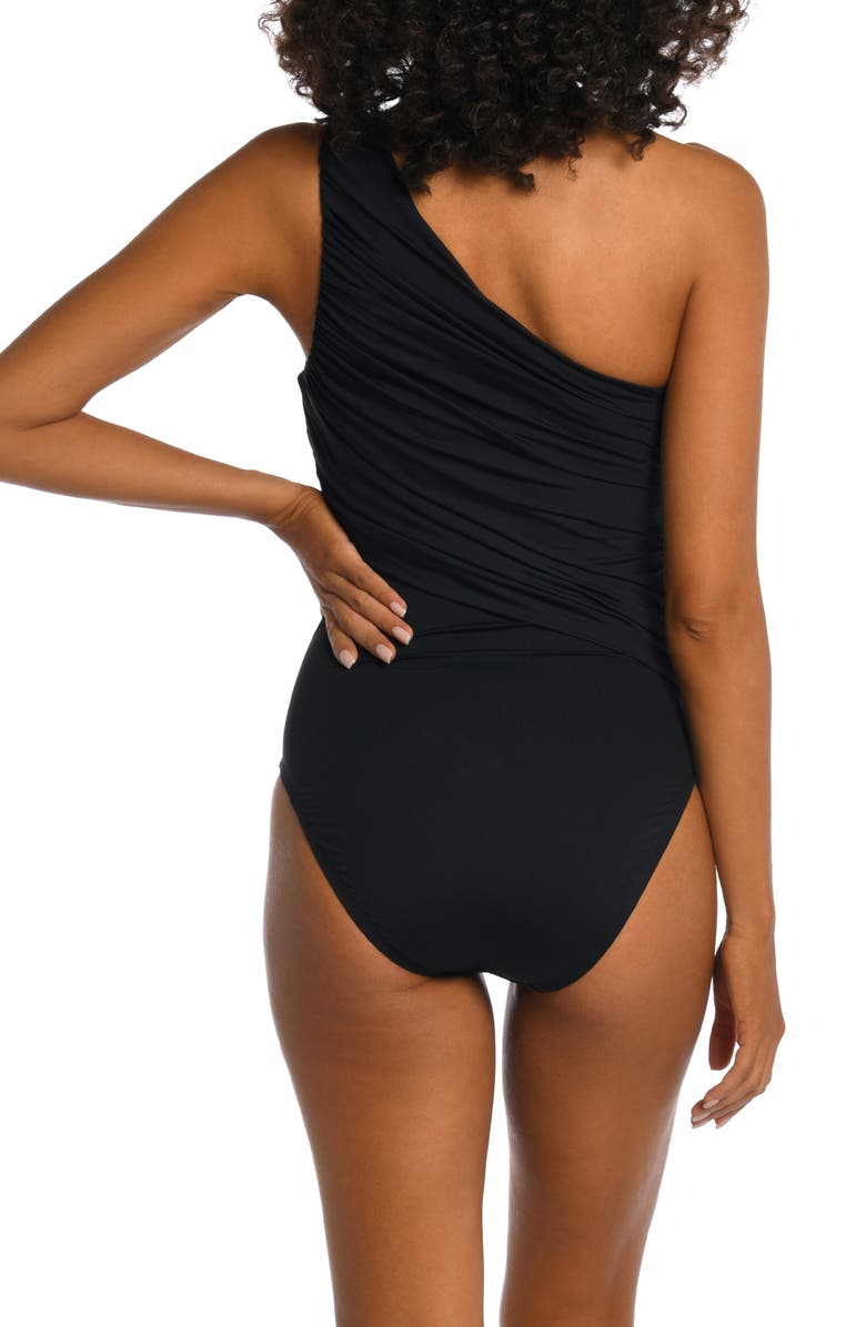 La Blanca Island Goddess Ruched One-Shoulder One-Piece Swimsuit, Alternate, color, Black