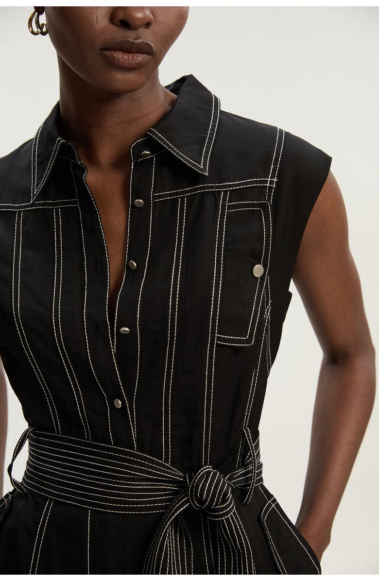 Karen Millen Premium Linen Woven Jumpsuit, Alternate, color, Black