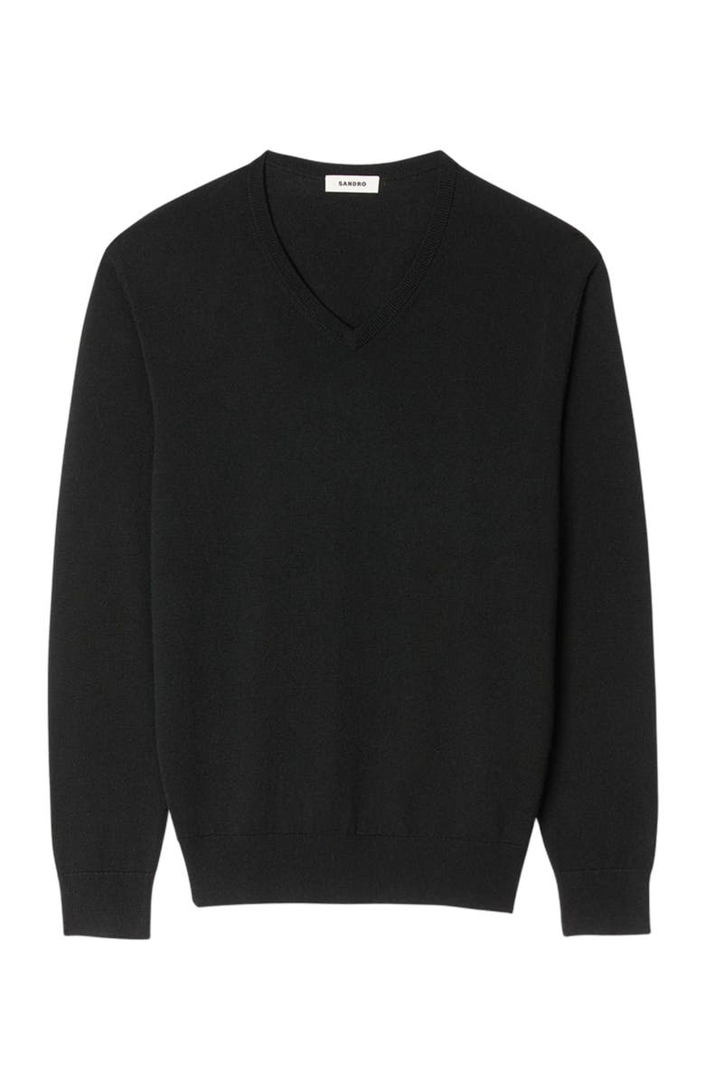 SANDRO V-neck wool sweater, Alternate, color, Black