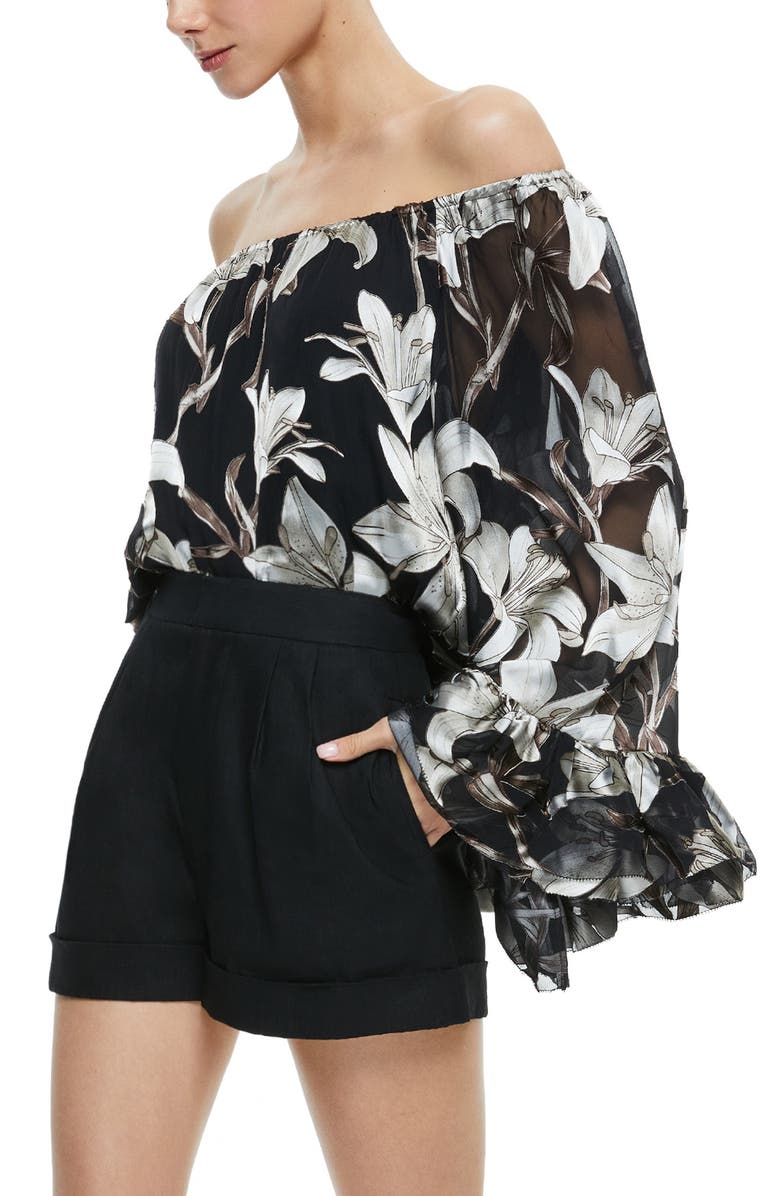 Alice + Olivia Ardelia Floral Burnout Chiffon Off the Shoulder Top, Alternate, color, 