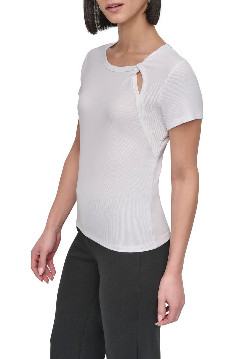 DKNY Twist Neck Rib T-Shirt, Alternate, color, White