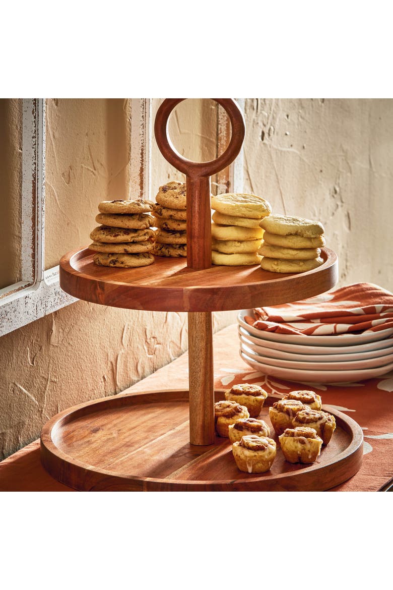 Loop 2 Tier Natural Wood Server Trays for Everyday Use, Alternate, color, Beige