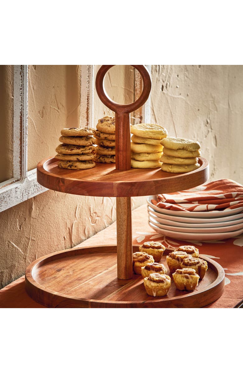 tag Loop 2 Tier Natural Wood Server Trays for Everyday Use, Alternate, color, Beige