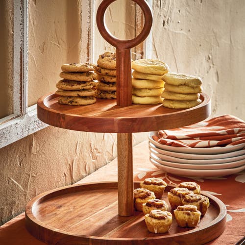 Tag Loop 2 Tier Natural Wood Server Trays For Everyday Use In Brown