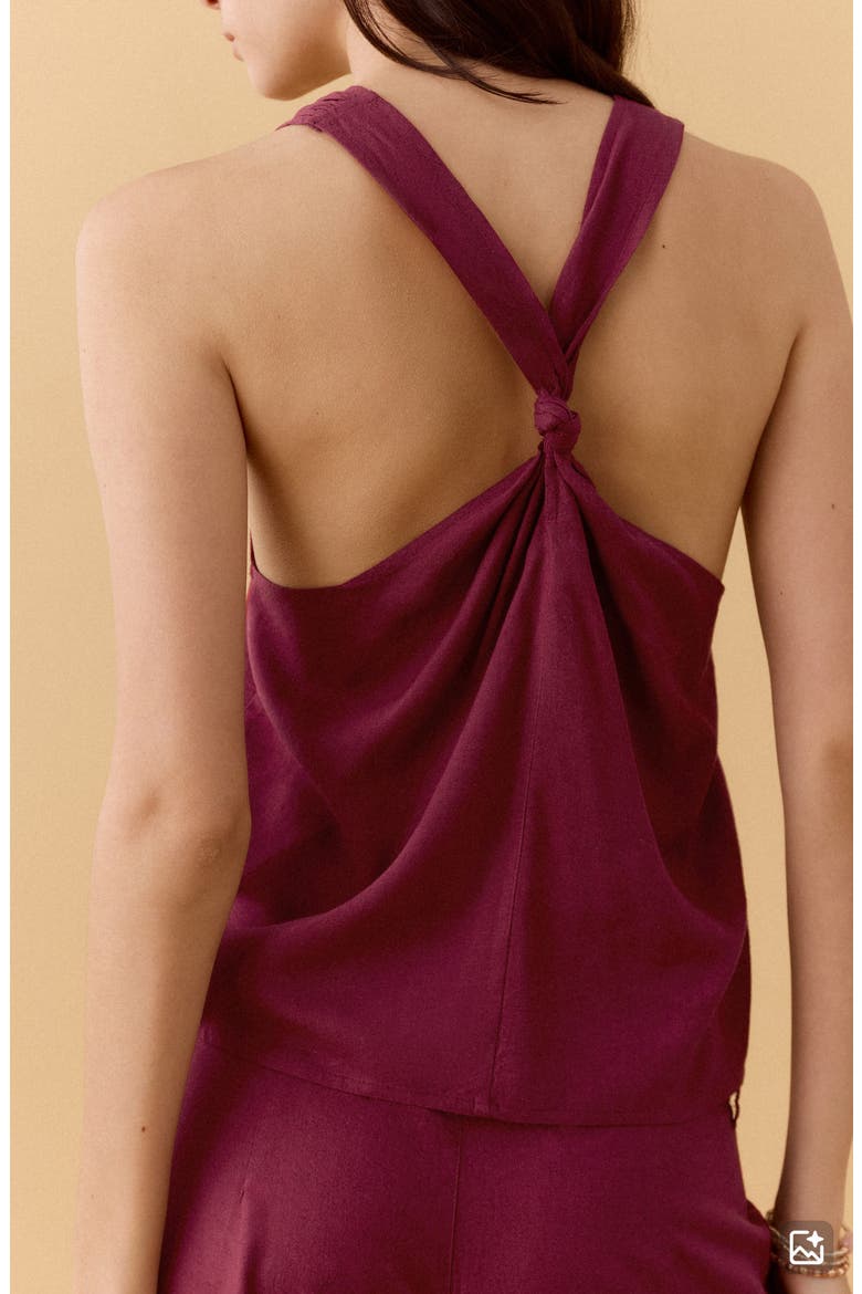 Crisscross Halter Linen Blend Top, Alternate, color, MAROON