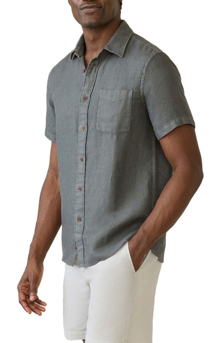 Faherty Palma Linen Short Sleeve Button-Up Shirt, Alternate, color, Washed Black Basketweave