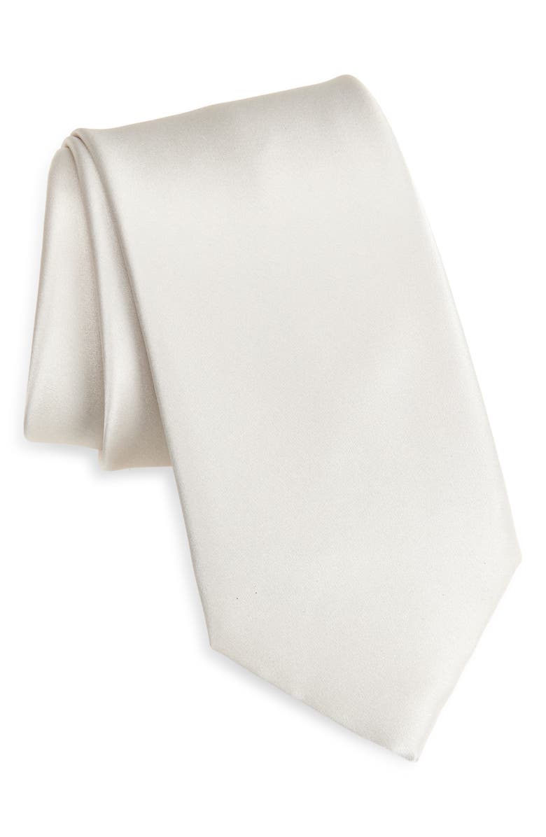 Brioni Formal Solid Silk Tie, Main, color, Pearl