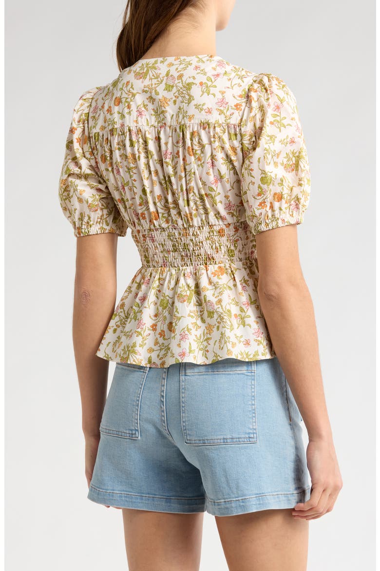 Maureen Floral V-Neck Cotton Peplum Top, Alternate, color, CREAM MULTI