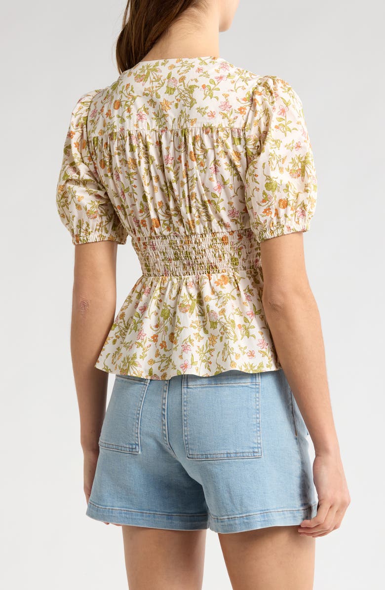 Derek Lam 10 Crosby Maureen Floral V-Neck Cotton Peplum Top, Alternate, color, Cream Multi