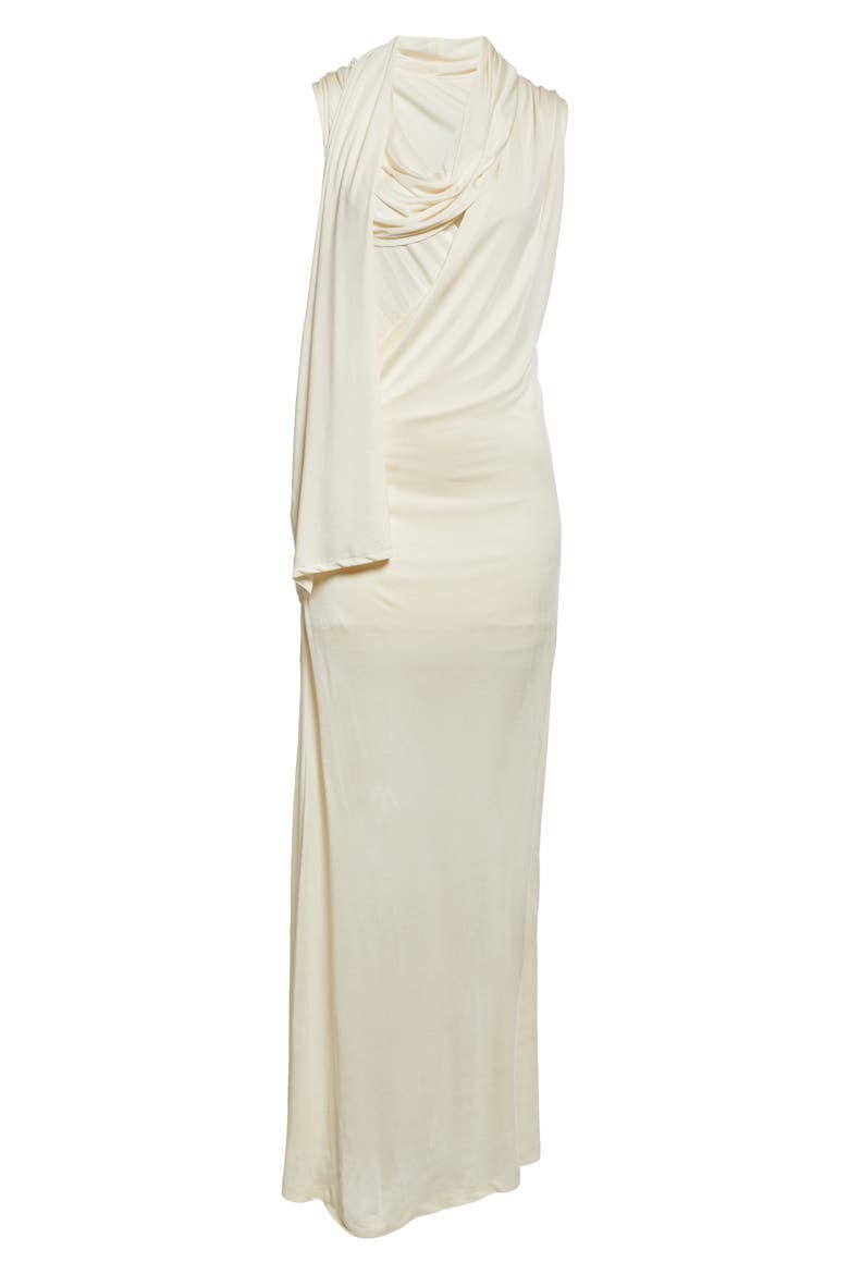 Overlapped Scarf Sheer Stretch Jersey Maxi Dress, Alternate, color, ECRU