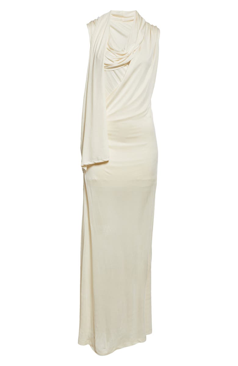 TOTEME Overlapped Scarf Sheer Stretch Jersey Maxi Dress, Alternate, color, Ecru