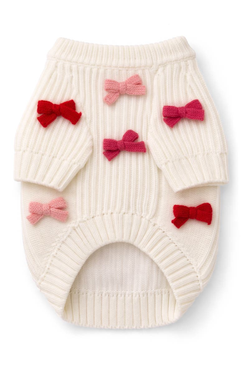Bow 3D Icon Rib Dog Sweater, Alternate, color, CREAM