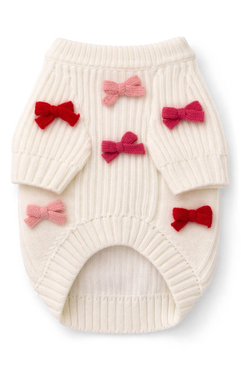 Found My Animal Bow 3D Icon Rib Dog Sweater, Alternate, color, Cream
