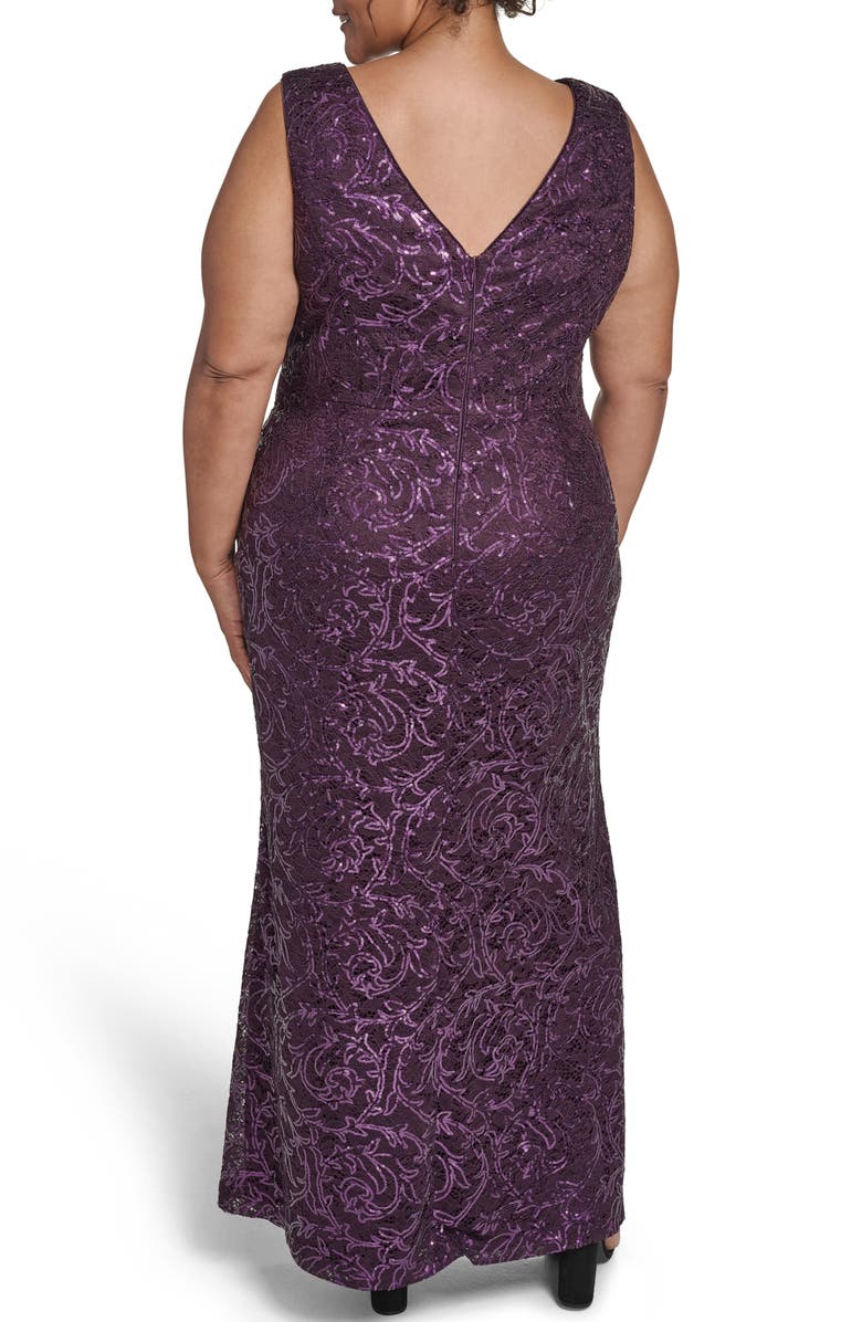 Eliza J Sleeveless Sequin Ruffle Gown, Alternate, color, Plum