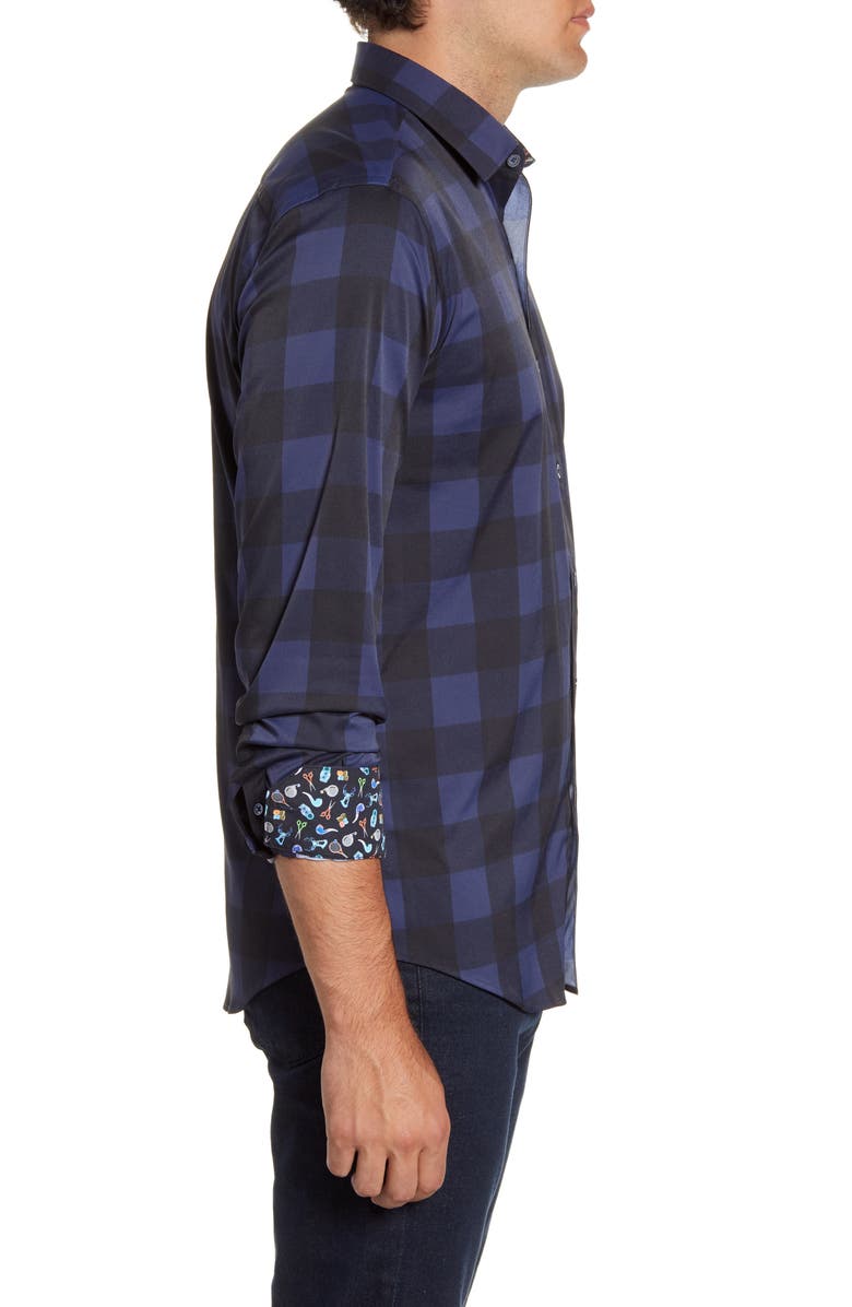 Bugatchi Shaped Fit Check Performance Button-Up Shirt, Alternate, color, 