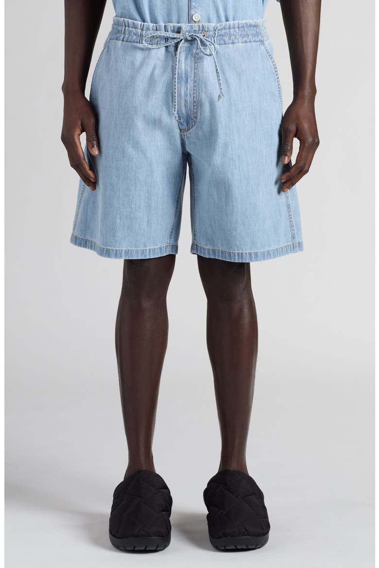 Bleached Denim Drawstring Waist Shorts, Main, color, 4946 LIGHT BLEACH