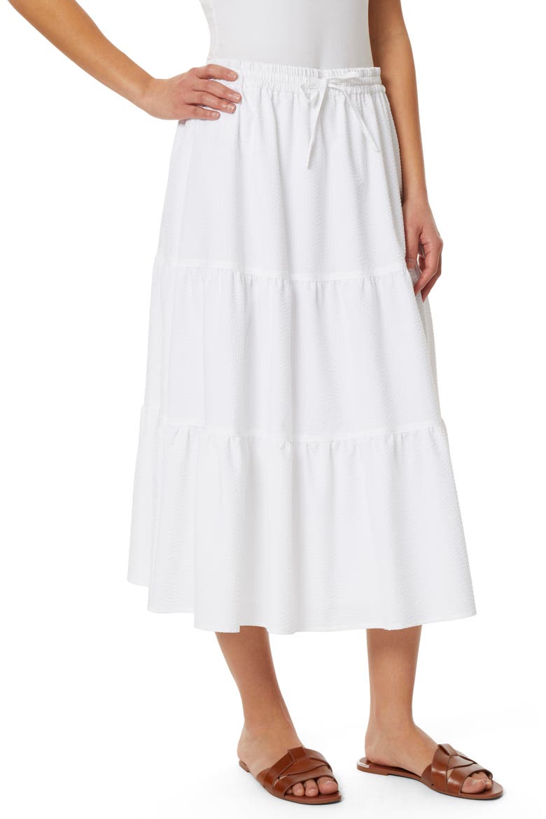 Drawstring Waist Tiered Linen Blend Midi Skirt, Alternate, color, NYC WHITE